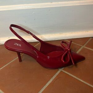 Red/burgundy patent leather her sling backs